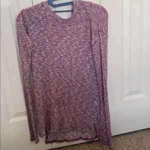 Purple and white long sleeve sweater with hood